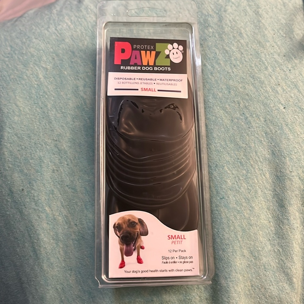 New - Small - Pawz Rubber Dog Boots - Black - Disposable - Waterproof - 12 Total